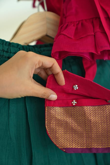 Shop_Love The World Today_Green Handloom Cotton Ruffles Dahlia Lehenga And Tiered Blouse Set_Online_at_Aza_Fashions