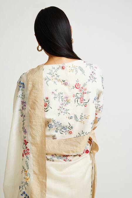 Shop_Payal Pratap_Beige Chanderi Embroidered Saree  _Online_at_Aza_Fashions