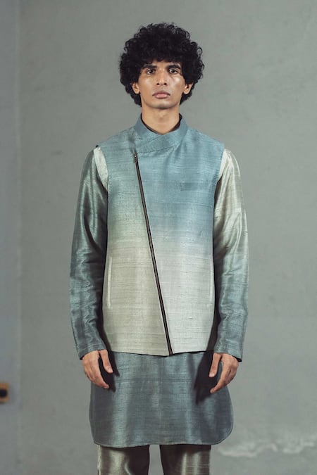 Mitesh Lodha Grey Raw Silk Nehru Jacket Online at Aza Fashions Mitesh Lodha_Grey Raw Silk Nehru Jacket_Online_at_Aza_Fashions