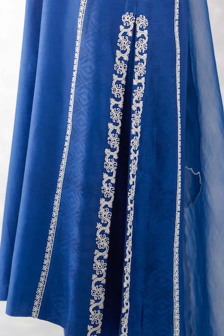 Shop_Devnaagri_Blue , Chanderi, Organza Beads, Sequins, Dori Kurta Palazzo Set _Online_at_Aza_Fashions
