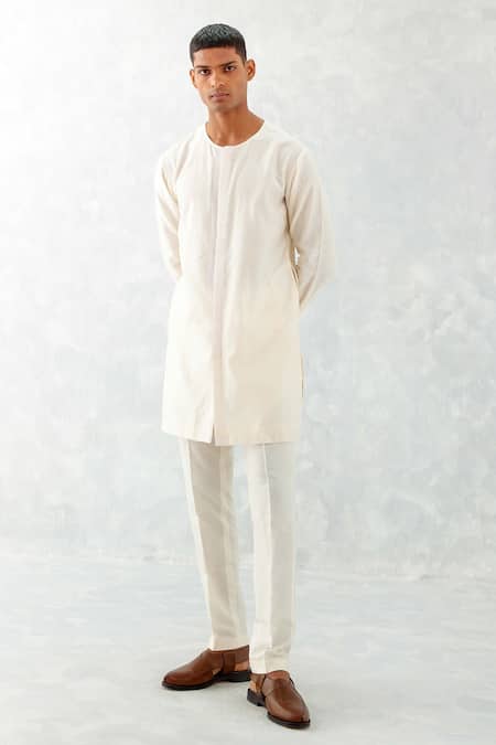 Buy_Devnaagri_Ivory Linen, Cotton, Silk Embroidery Tonal Flower Bundi And Kurta Set 