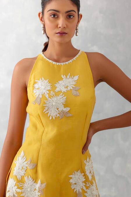 Buy Devnaagri Yellow Organza, Embroidery, Pearls Round Floral Kurta Sharara Set Online at Aza Fashions Buy_Devnaagri_Yellow Organza, Embroidery, Pearls Round Floral Kurta Sharara Set _Online_at_Aza_Fashions