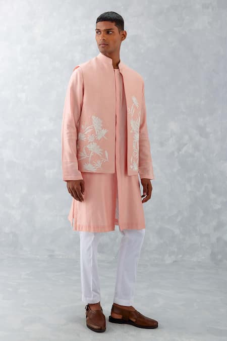 Buy Devnaagri Pink Linen, Cotton, Silk Embroidery Flower Lace Bundi Set Online at Aza Fashions Buy_Devnaagri_Pink Linen, Cotton, Silk Embroidery Flower Lace Bundi Set _Online_at_Aza_Fashions