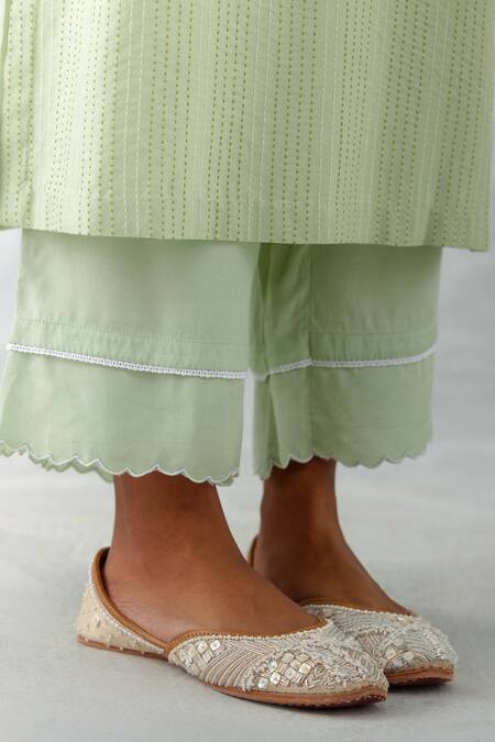 Shop Devnaagri Green Cotton, Organza, Embroidery, Cut Thread Pintucked Kurta Set Online at Aza Fashions Shop_Devnaagri_Green Cotton, Organza, Embroidery, Cut Thread Pintucked Kurta Set _Online_at_Aza_Fashions