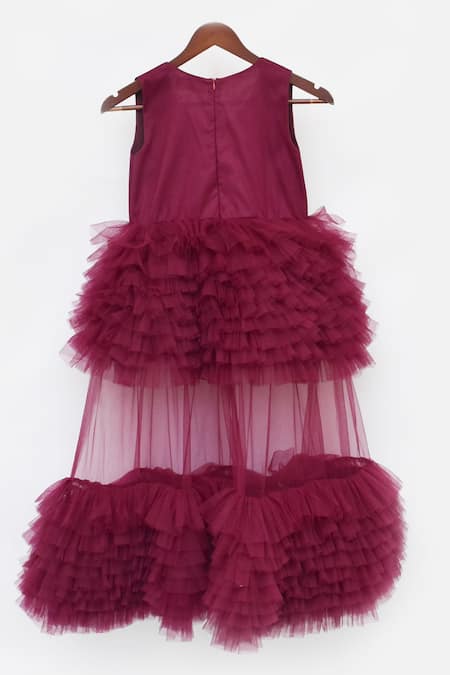 Buy Fayon Kids Wine Net Embroidery Layered Gown Online at Aza Fashions Buy_Fayon Kids_Wine Net Embroidery Layered Gown _Online_at_Aza_Fashions