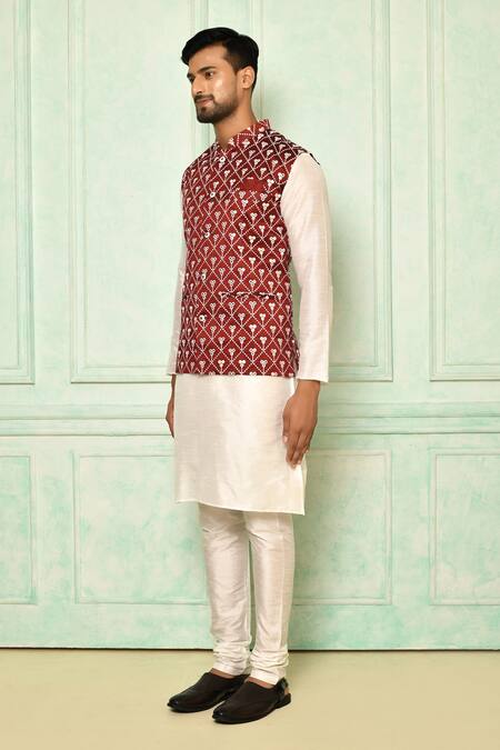 Buy Arihant Rai Sinha Maroon Cotton Embroidery Floral Bundi Online at Aza Fashions Buy_Arihant Rai Sinha_Maroon Cotton Embroidery Floral Bundi_Online_at_Aza_Fashions