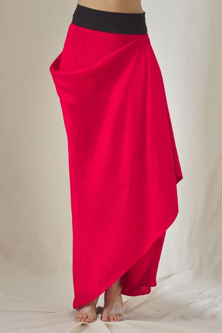 Anamika Khanna_Fuchsia Cotton Tassels Round Neck Tribal Layered Top And Skirt Set_at_Aza_Fashions