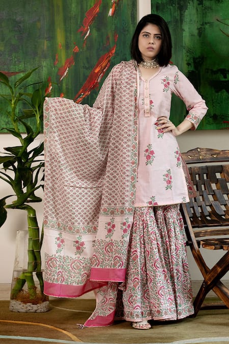 Abbaran Block Print Kurta Gharara Set 