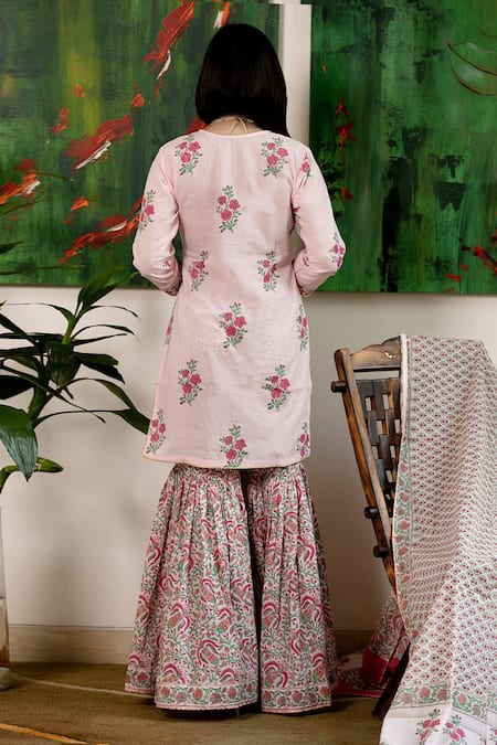 Abbaran Block Print Kurta Gharara Set 