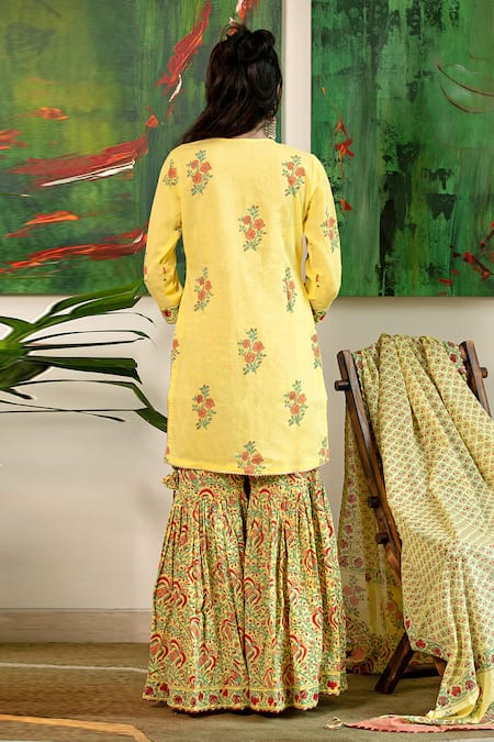 Abbaran Block Print Kurta Gharara Set 