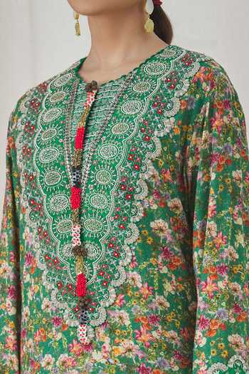 Buy_Anamika Khanna_Green Floral Pattern Kurta Pant Set_Online_at_Aza_Fashions