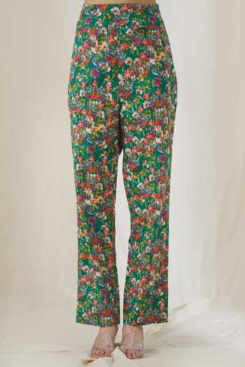 Shop_Anamika Khanna_Green Floral Pattern Kurta Pant Set_Online_at_Aza_Fashions