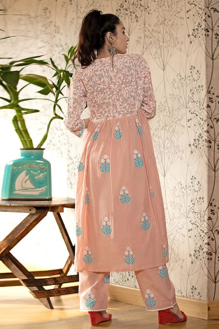 Abbaran  Block Print Flared Kurta Set 