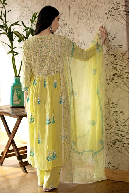 Abbaran Floral Block Print Kurta Set 