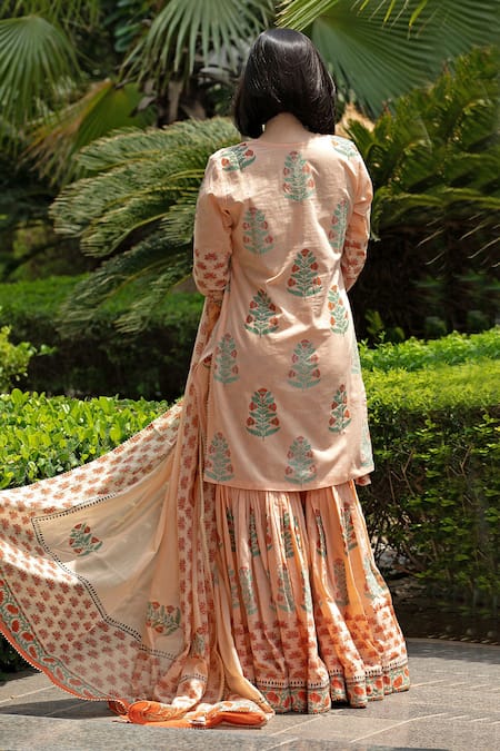 Abbaran Block Print Kurta Gharara Set 