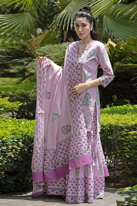 Abbaran Block Print Kurta Gharara Set 