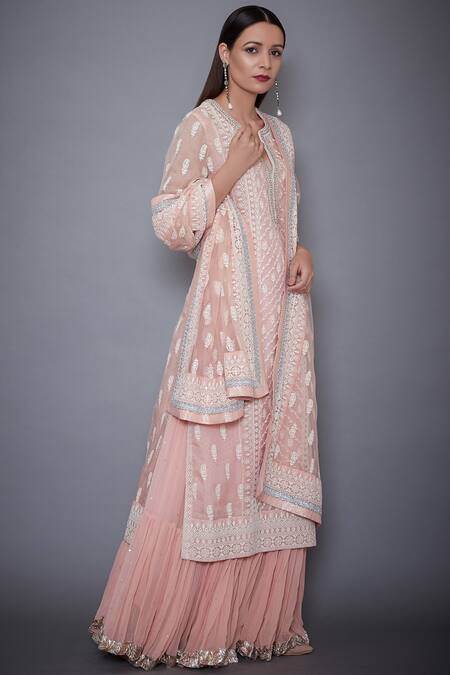 RI.Ritu Kumar Pink Silk Organza Round Neck Embroidered Kurta Lehenga Set Online at Aza Fashions RI.Ritu Kumar_Pink Silk Organza Round Neck Embroidered Kurta Lehenga Set _Online_at_Aza_Fashions