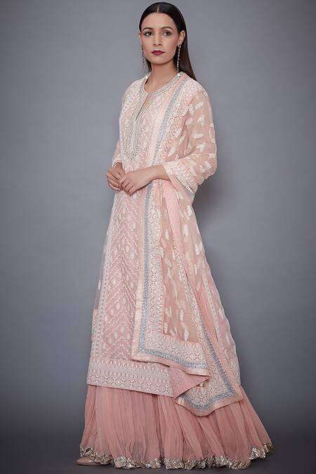 Buy RI.Ritu Kumar Pink Silk Organza Round Neck Embroidered Kurta Lehenga Set Online at Aza Fashions Buy_RI.Ritu Kumar_Pink Silk Organza Round Neck Embroidered Kurta Lehenga Set _Online_at_Aza_Fashions