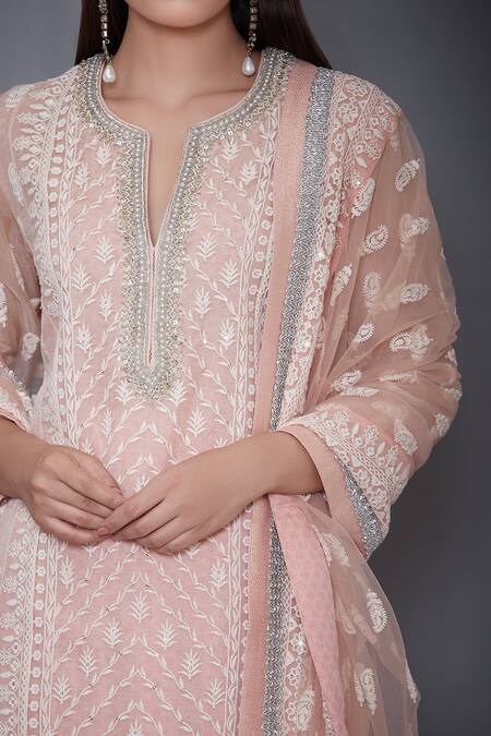 Shop RI.Ritu Kumar Pink Silk Organza Round Neck Embroidered Kurta Lehenga Set Online at Aza Fashions Shop_RI.Ritu Kumar_Pink Silk Organza Round Neck Embroidered Kurta Lehenga Set _Online_at_Aza_Fashions