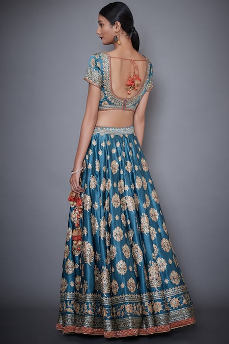 Shop RI.Ritu Kumar Blue Silk Satin Round Embroidered Bridal Lehenga Set at Aza Fashions Shop_RI.Ritu Kumar_Blue Silk Satin Round Embroidered Bridal Lehenga Set _at_Aza_Fashions