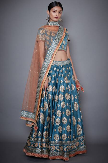 RI.Ritu Kumar Blue Silk Satin Round Embroidered Bridal Lehenga Set Online at Aza Fashions RI.Ritu Kumar_Blue Silk Satin Round Embroidered Bridal Lehenga Set _Online_at_Aza_Fashions