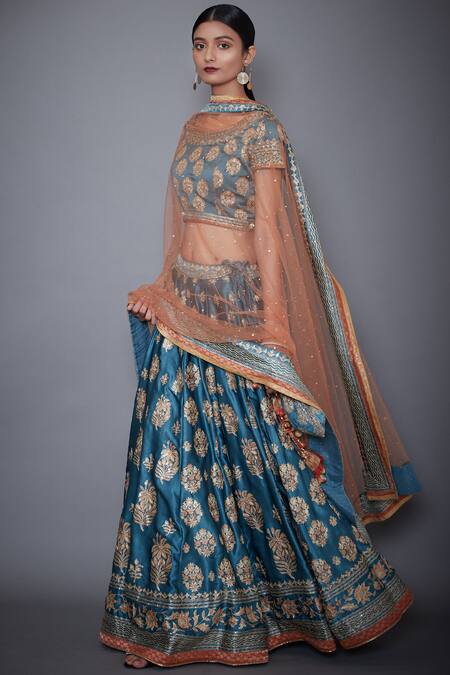 Buy RI.Ritu Kumar Blue Silk Satin Round Embroidered Bridal Lehenga Set Online at Aza Fashions Buy_RI.Ritu Kumar_Blue Silk Satin Round Embroidered Bridal Lehenga Set _Online_at_Aza_Fashions