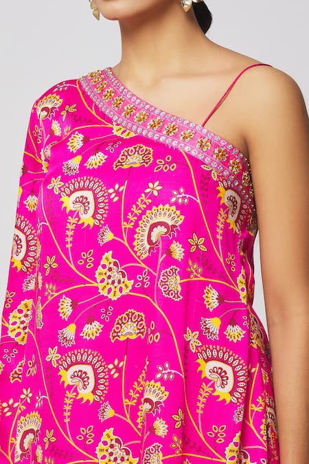 Buy Diyarajvvir Fuchsia Georgette, Modal, Linen Tassels, Floral Jaal Print Kaftan And Sharara Set Online at Aza Fashions Buy_Diyarajvvir_Fuchsia Georgette, Modal, Linen Tassels, Floral Jaal Print Kaftan And Sharara Set _Online_at_Aza_Fashions