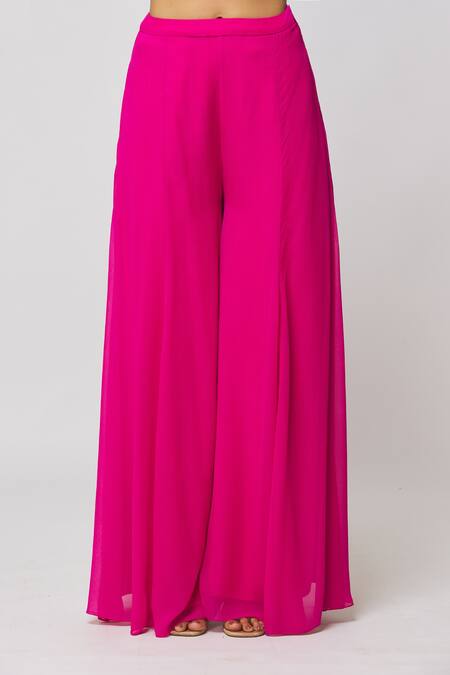 Shop Diyarajvvir Fuchsia Georgette, Modal, Linen Tassels, Floral Jaal Print Kaftan And Sharara Set Online at Aza Fashions Shop_Diyarajvvir_Fuchsia Georgette, Modal, Linen Tassels, Floral Jaal Print Kaftan And Sharara Set _Online_at_Aza_Fashions