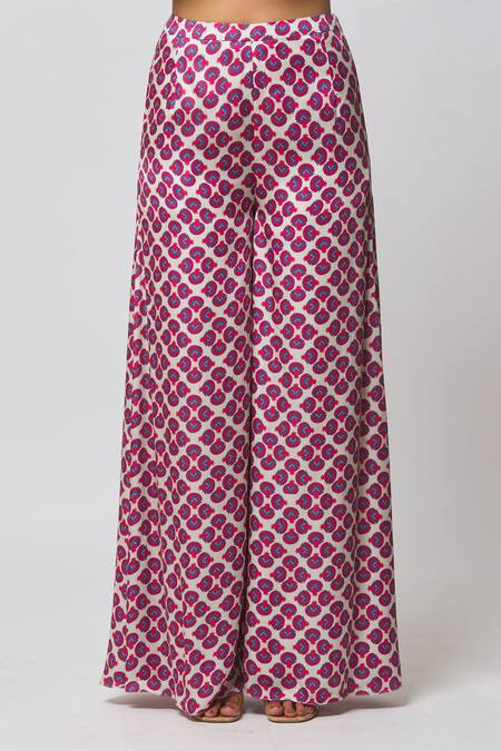 Diyarajvvir_Off White Modal Tassels Mandarin Collar Printed Peplum Kurta And Flared Pant Set _at_Aza_Fashions