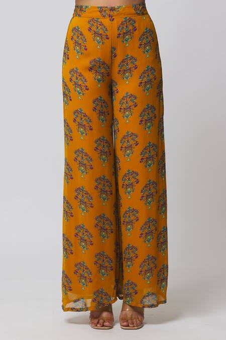 Diyarajvvir Yellow Georgette, Linen Sequins, One Shoulder Printed Tunic And Flared Pant Set at Aza Fashions Diyarajvvir_Yellow Georgette, Linen Sequins, One Shoulder Printed Tunic And Flared Pant Set _at_Aza_Fashions