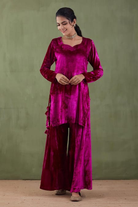 Abbaran Silk Velvet Kurta & Sharara Set 