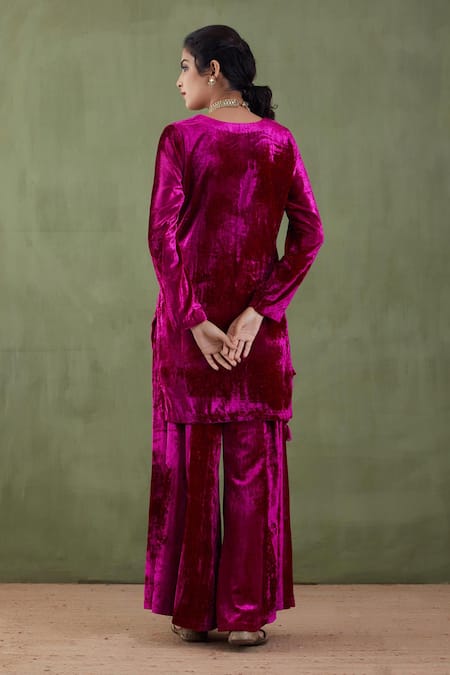 Abbaran Silk Velvet Kurta & Sharara Set 