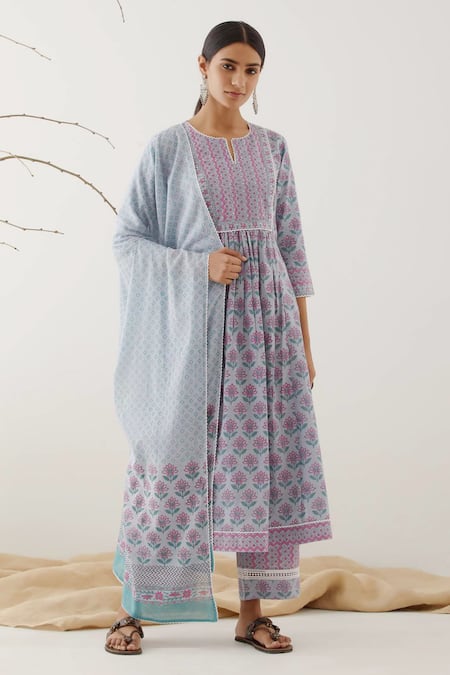 Abbaran Floral Hand Block Print Kurta Set 