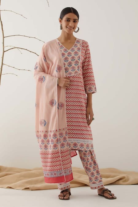 Abbaran Geometric Print Straight Kurta Set 