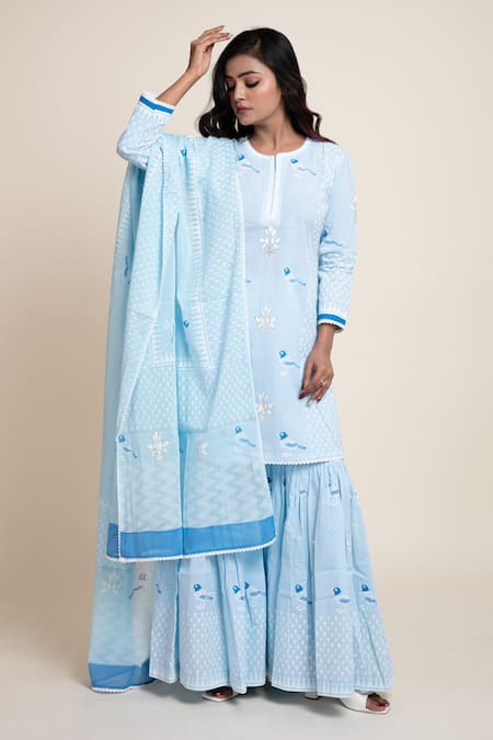 Abbaran Floral Print Kurta Gharara Set 