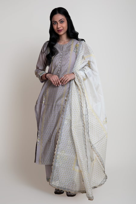 Abbaran Chanderi Block Print Kurta Palazzo Set 