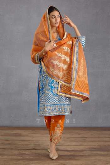 Buy Torani Blue , , Embroidery, Gota Persian And Orange Kurta Set Online at Aza Fashions Buy_Torani_Blue , , Embroidery, Gota Persian And Orange Kurta Set_Online_at_Aza_Fashions