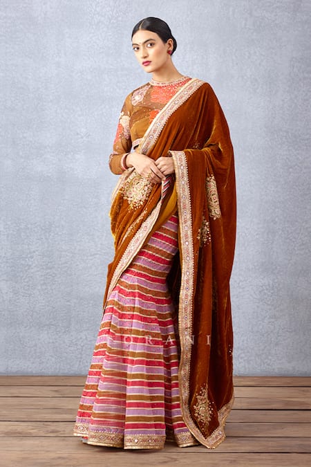 Torani Yellow Velvet, Slub And Crepe Digital Print, Aftaabi Darshini Saree Online at Aza Fashions Torani_Yellow Velvet, Slub And Crepe Digital Print, Aftaabi Darshini Saree _Online_at_Aza_Fashions