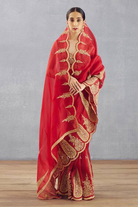 Buy_Torani_Red Silk Organza Dori, Adda Sindoori Geetika Saree _Online_at_Aza_Fashions