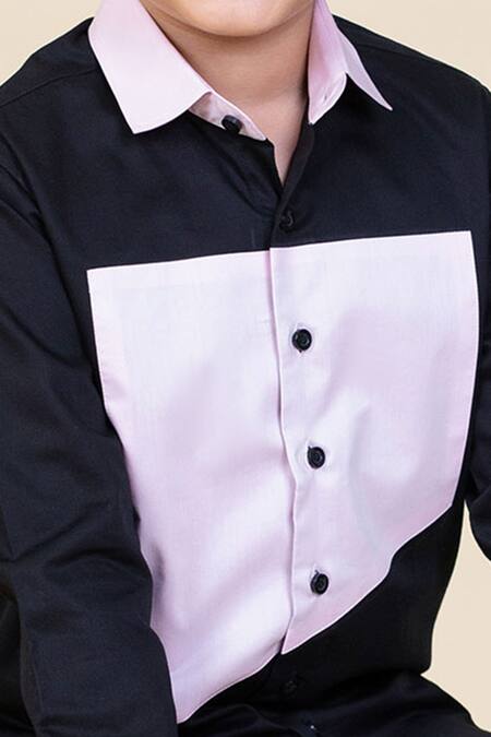 Little Boys Closet Black Cotton Color-block Shirt Online at Aza Fashions Little Boys Closet_Black Cotton Color-block Shirt_Online_at_Aza_Fashions
