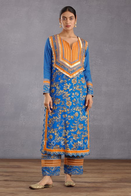 Torani_Blue , , Gota Patti, Persian Printed Kurta Set _Online_at_Aza_Fashions