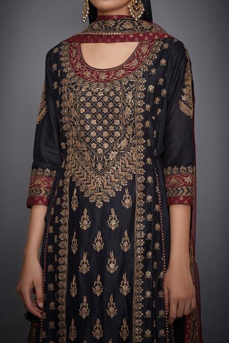 RI.Ritu Kumar_Black Silk Chanderi Round Kurta Gharara Set _at_Aza_Fashions