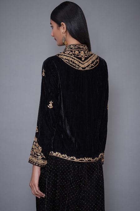Shop RI.Ritu Kumar Black Crushed Velvet Mandarin Collar Hand Embroidered Top at Aza Fashions Shop_RI.Ritu Kumar_Black Crushed Velvet Mandarin Collar Hand Embroidered Top _at_Aza_Fashions