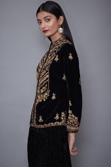 Buy RI.Ritu Kumar Black Crushed Velvet Mandarin Collar Hand Embroidered Top Online at Aza Fashions Buy_RI.Ritu Kumar_Black Crushed Velvet Mandarin Collar Hand Embroidered Top _Online_at_Aza_Fashions