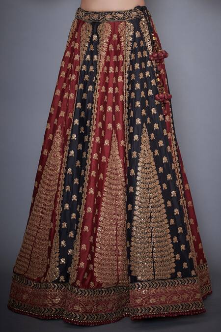 Shop_RI.Ritu Kumar_Black Silk Chanderi Round Neck Bridal Lehenga Set_Online_at_Aza_Fashions