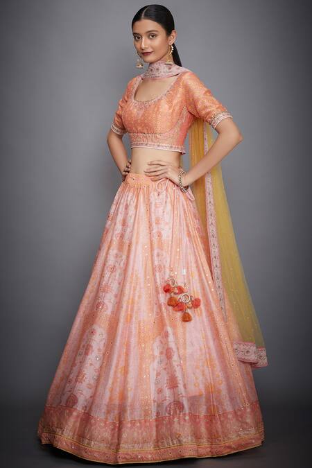Buy RI.Ritu Kumar Pink Silk Chanderi Round Neck Bridal Lehenga Set Online at Aza Fashions Buy_RI.Ritu Kumar_Pink Silk Chanderi Round Neck Bridal Lehenga Set_Online_at_Aza_Fashions