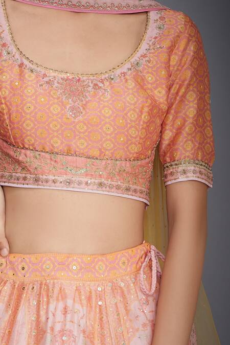 RI.Ritu Kumar Pink Silk Chanderi Round Neck Bridal Lehenga Set at Aza Fashions RI.Ritu Kumar_Pink Silk Chanderi Round Neck Bridal Lehenga Set_at_Aza_Fashions