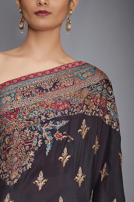 Buy_RI.Ritu Kumar_Black Silk Chinon Embroidered Saree _Online_at_Aza_Fashions