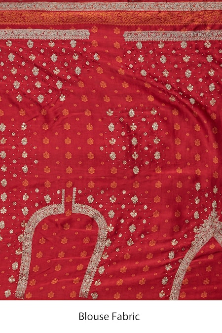 Shop_RI.Ritu Kumar_Red Silk Satin Embroidered Saree _Online_at_Aza_Fashions