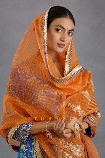 Shop Torani Blue , , Embroidery, Gota Persian And Orange Kurta Set Online at Aza Fashions Shop_Torani_Blue , , Embroidery, Gota Persian And Orange Kurta Set_Online_at_Aza_Fashions
